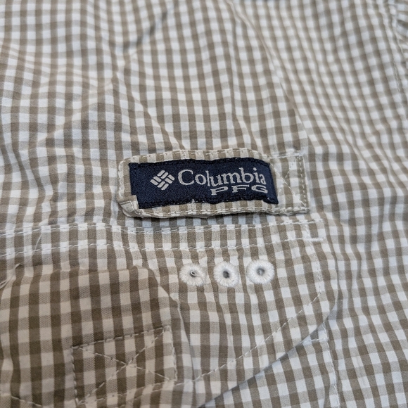 Columbia PFG Super Bonehead Fishing Shirt Short Sleeve Check Green White Mens L - Picture 3 of 7